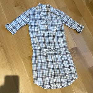 james perse brown white plaid long sleeve t-shirt dress small 1 fall linen blend